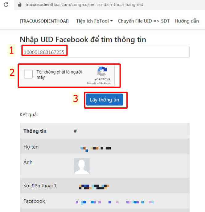 Tìm số điện thoại một tài khoản facebook bằng UID